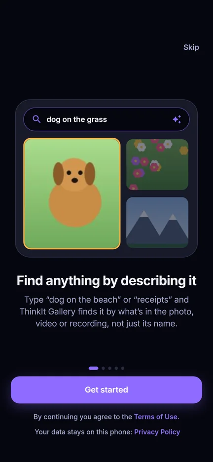 Welcome screen explaining search by description