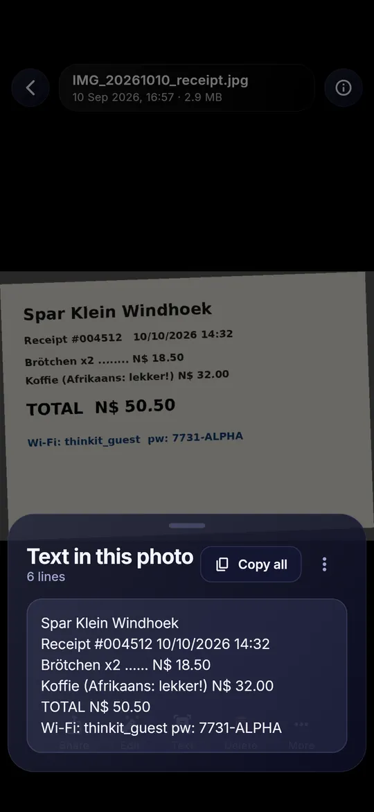 Text read from a receipt photo, ready to copy